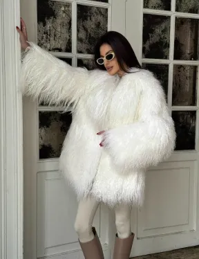 Шуба из меха ламы PREMIUM COLLECTION, английский воротник - фото 9
