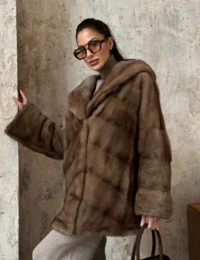 Укороченная норковая шуба с капюшоном из норки - фото 0