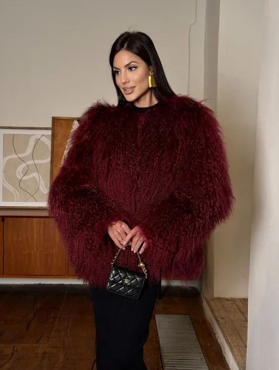 Шуба из меха ламы цвет Burgundy - фото 11