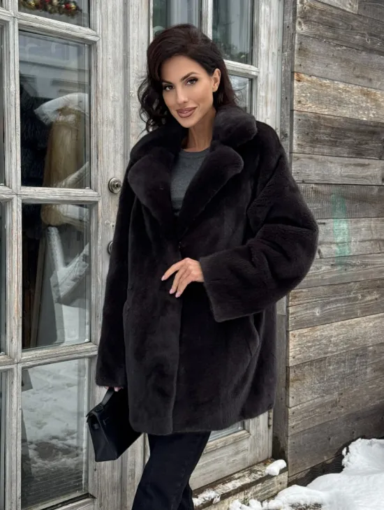 Шикарный полушубок из норки Kopenhagen Fur с английским воротником - фото 8