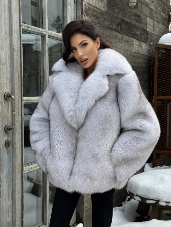 Шуба из финского песца с английским воротником - колотый лёд - фото 11