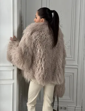 Шуба из меха ламы «Пломбир» с английским воротником - фото 7