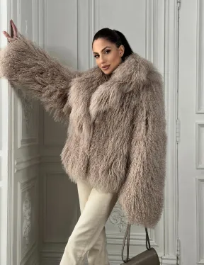 Шуба из меха ламы «Пломбир» с английским воротником - фото 9