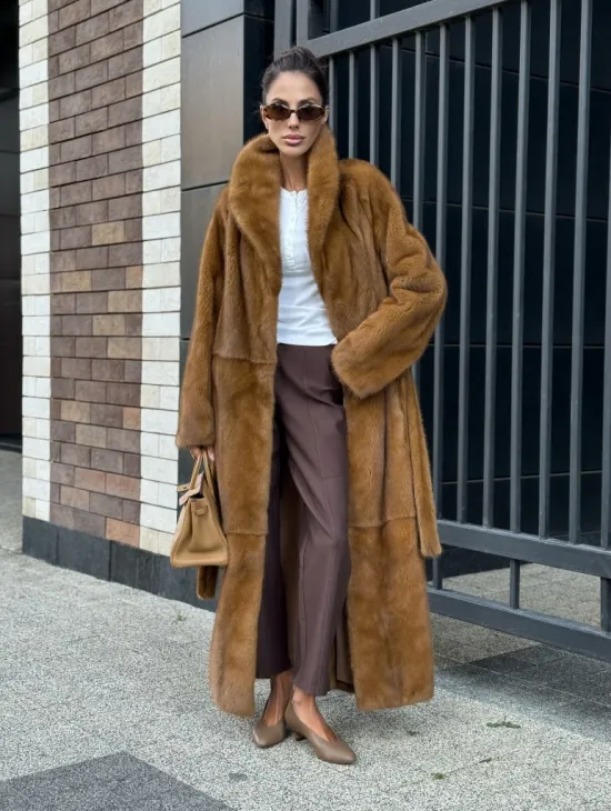 Роскошная норковая шуба с воротником шаль Vintage Dark Gold - фото 11