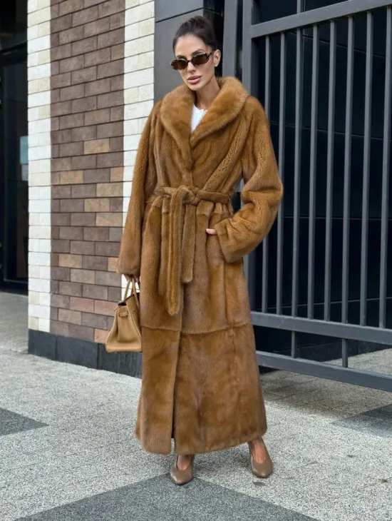 Роскошная норковая шуба с воротником шаль Vintage Dark Gold - фото 9