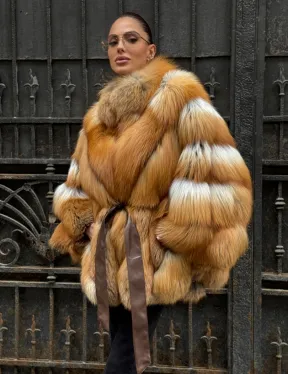 Шуба - пончо из меха рыжей (огненной) лисы - фото 6