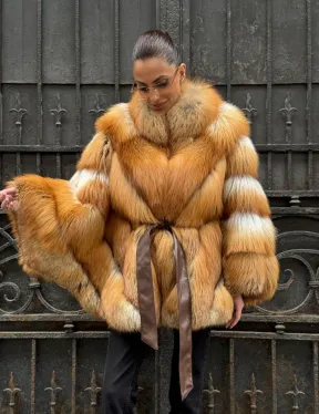 Шуба - пончо из меха рыжей (огненной) лисы - фото 12