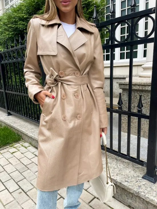 Кожаный тренч на пуговицах - фото 3