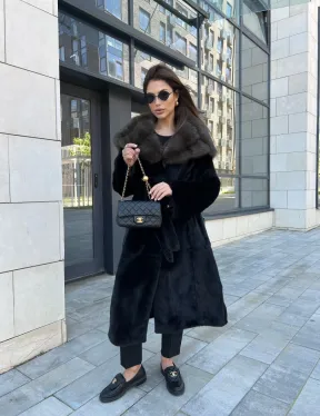 Норковая шуба с капюшоном из куницы -  BlackGlama - фото 4