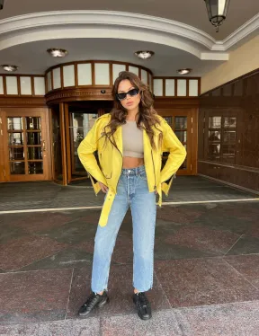 Желтая косуха из натуральной кожи - фото 1