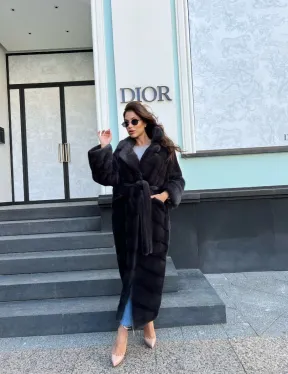 Длинная норковая шуба в цвете графит - фото 2