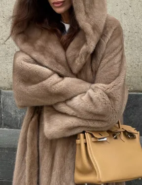 Длинная норковая шуба Pastel с капюшоном кобра - фото 1