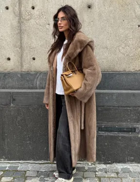 Длинная норковая шуба Pastel с капюшоном кобра - фото 11