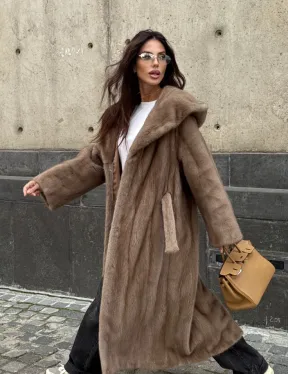 Длинная норковая шуба Pastel с капюшоном кобра - фото 15