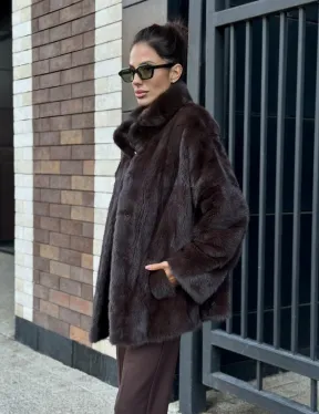 Полушубок автоледи из меха норки - стойка воротник - фото 7