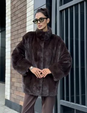 Полушубок автоледи из меха норки - стойка воротник - фото 8