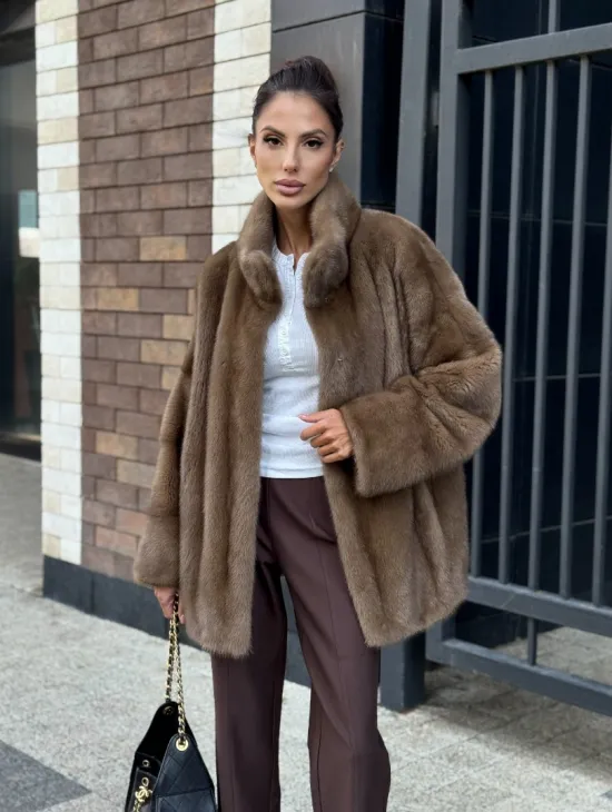 Шуба норковая пастель - стойка воротник - фото 9