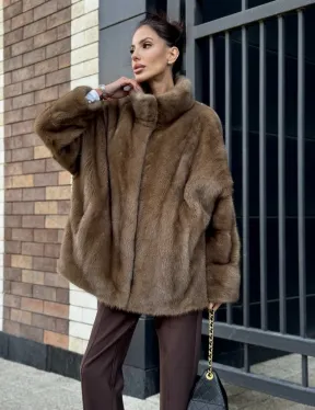 Шуба норковая пастель - стойка воротник - фото 0