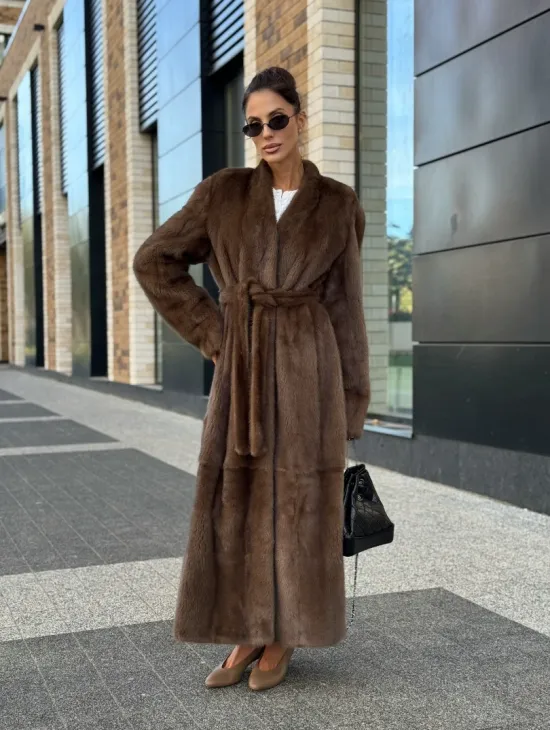 Длинное норковое пальто - шуба в цвете соболь - фото 14