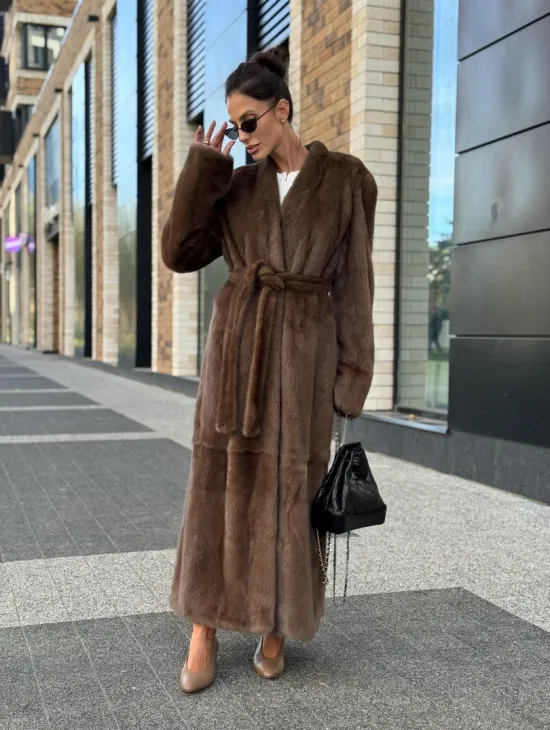 Длинное норковое пальто - шуба в цвете соболь - фото 13