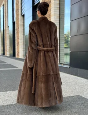 Длинное норковое пальто - шуба в цвете соболь - фото 7