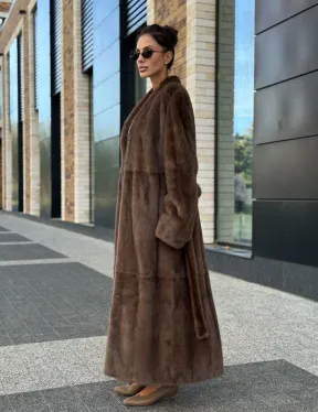 Длинное норковое пальто - шуба в цвете соболь - фото 11