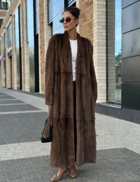 Длинное норковое пальто - шуба в цвете соболь - фото 9