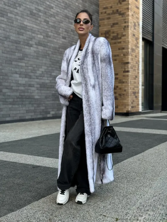 Длинная шуба из натурального импортного меха норки крестовки - фото 10