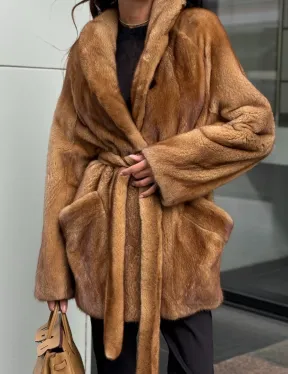 Норка жакет шалевый воротник - цвет Gold - фото 1