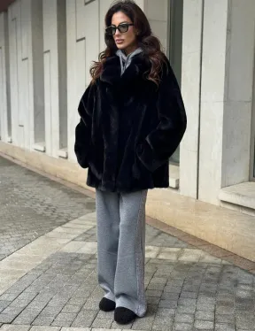 Полушубок женский из норки - черный - фото 3