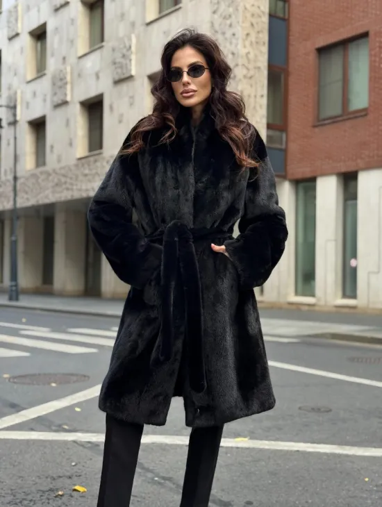 Норковая шуба средняя длина - черная - фото 7