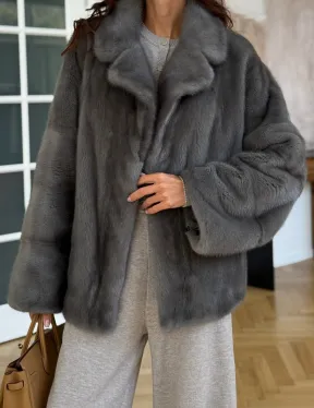 Норковая шуба цвет - серый графит - фото 2