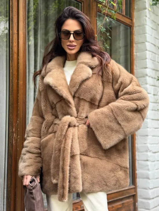 Полушубок норковый (бежевый) - фото 10