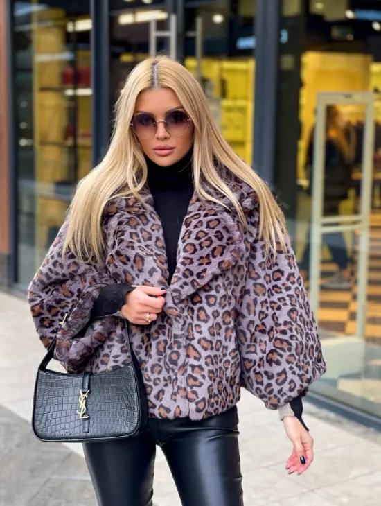 Полушубок из экомеха леопард - фото 1