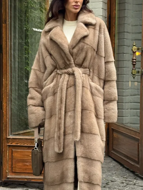 Длинная норковая шуба - цвет пастель - фото 3