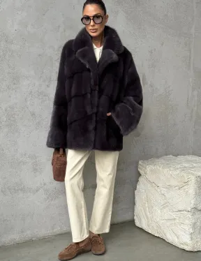 Меховой полушубок из норки  графит - фото 2