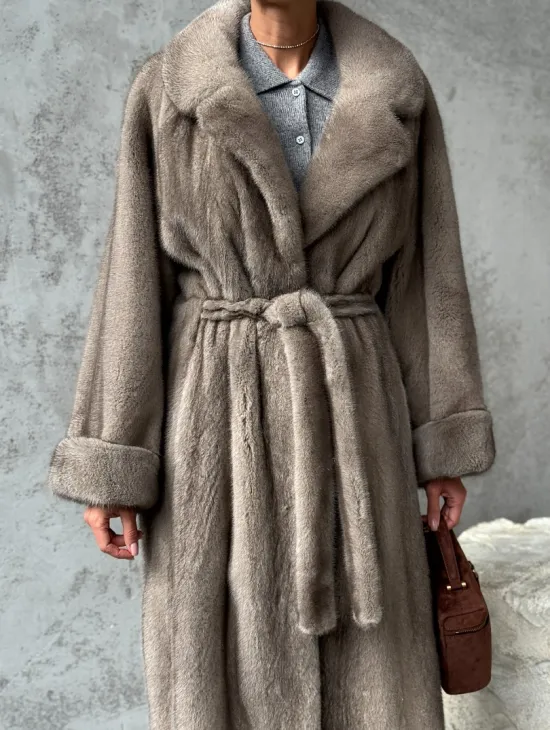 Длинная норковая шуба - цвет серый - фото 3