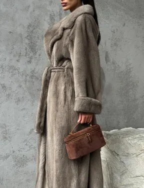 Длинная норковая шуба - цвет серый - фото 4