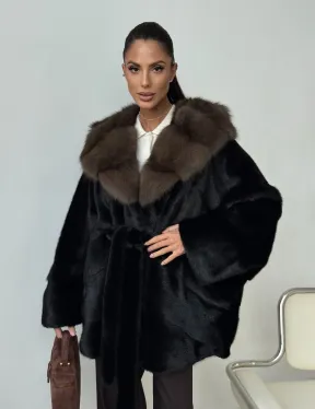 Норковый полушубок с капюшоном - летучая мышь - фото 11