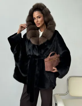 Норковый полушубок с капюшоном - летучая мышь - фото 9