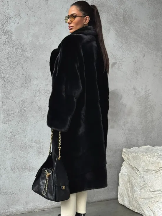 Черная шуба из меха норки SAGA FURS - фото 3