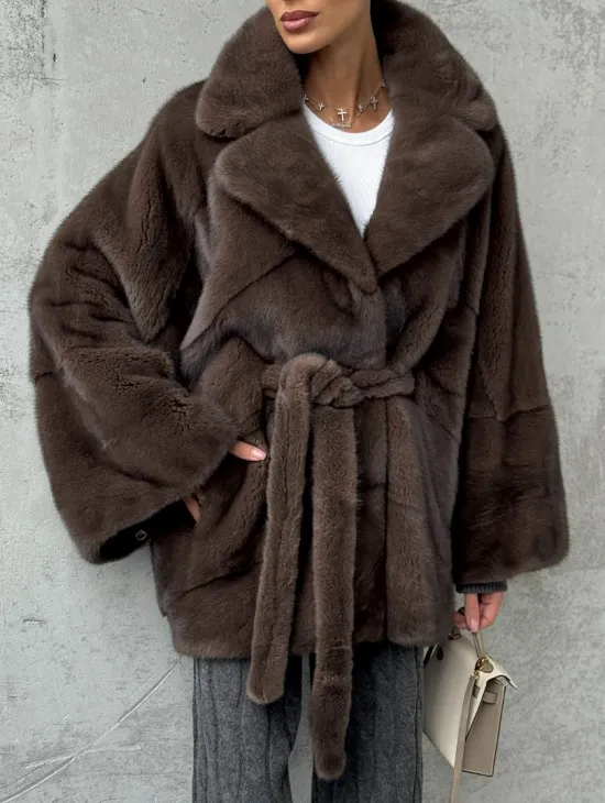 Полушубок норковый с английским воротником - летучка - фото 3