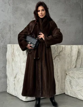 Пальто из норки с V-образным воротом - фото 0