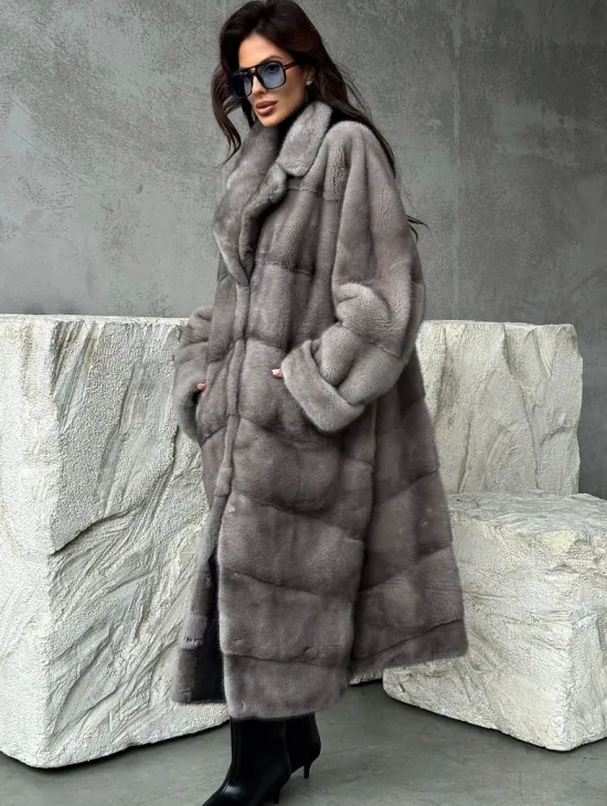 Серая норковая шуба oversize - фото 4