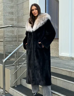 Черная норковая шуба с капюшоном из рыси - фото 11