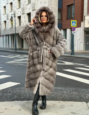 Шуба норковая женская с капюшоном куница - фото 14