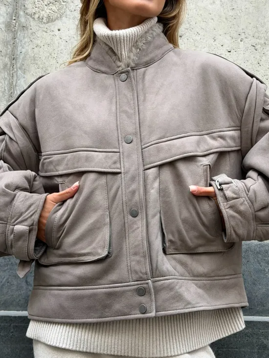 Зимняя дубленка - бомбер - фото 1