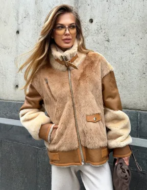 Комбинированная дубленка из овчины и норки - фото 10