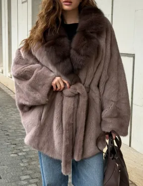 Норковая шуба летучка - воротник куница - фото 4