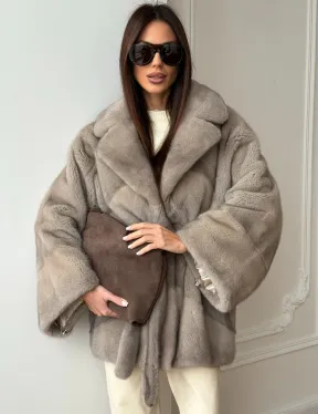 Норковый полушубок в натуральном цвете Silver - фото 10